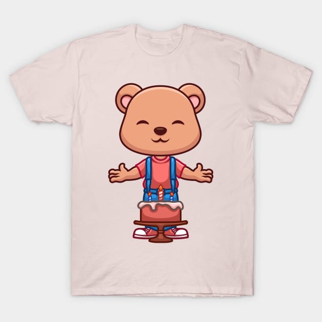 Birthday Bear Cute Cartoon T-Shirt by GumregaStd